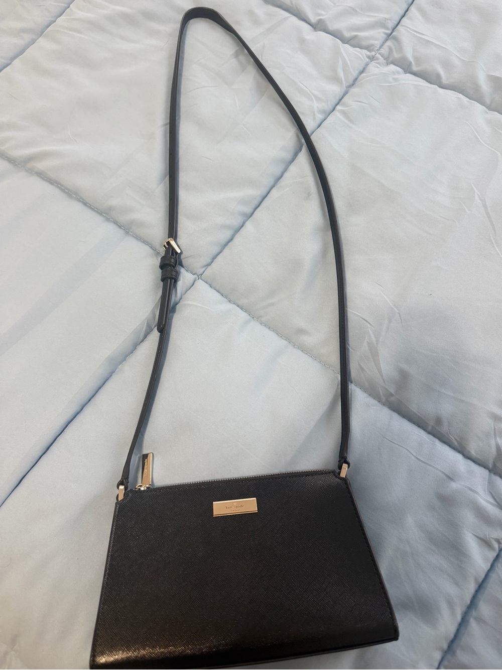 kate spade Black Leather Crossbody with Gold-Tone Plaque